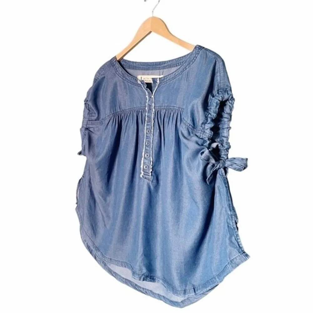 NWT Free People We The Free Summer Love Top Flowy Indigo Blue Tie Sleeve Size XS - Image 6