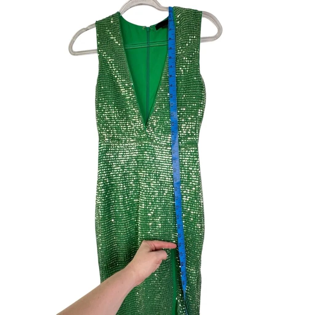 H:OURS REVOLVE Mahlia Maxi Dress in‎ Green Sequined Deep V-Neck Slit Party XS - Image 9