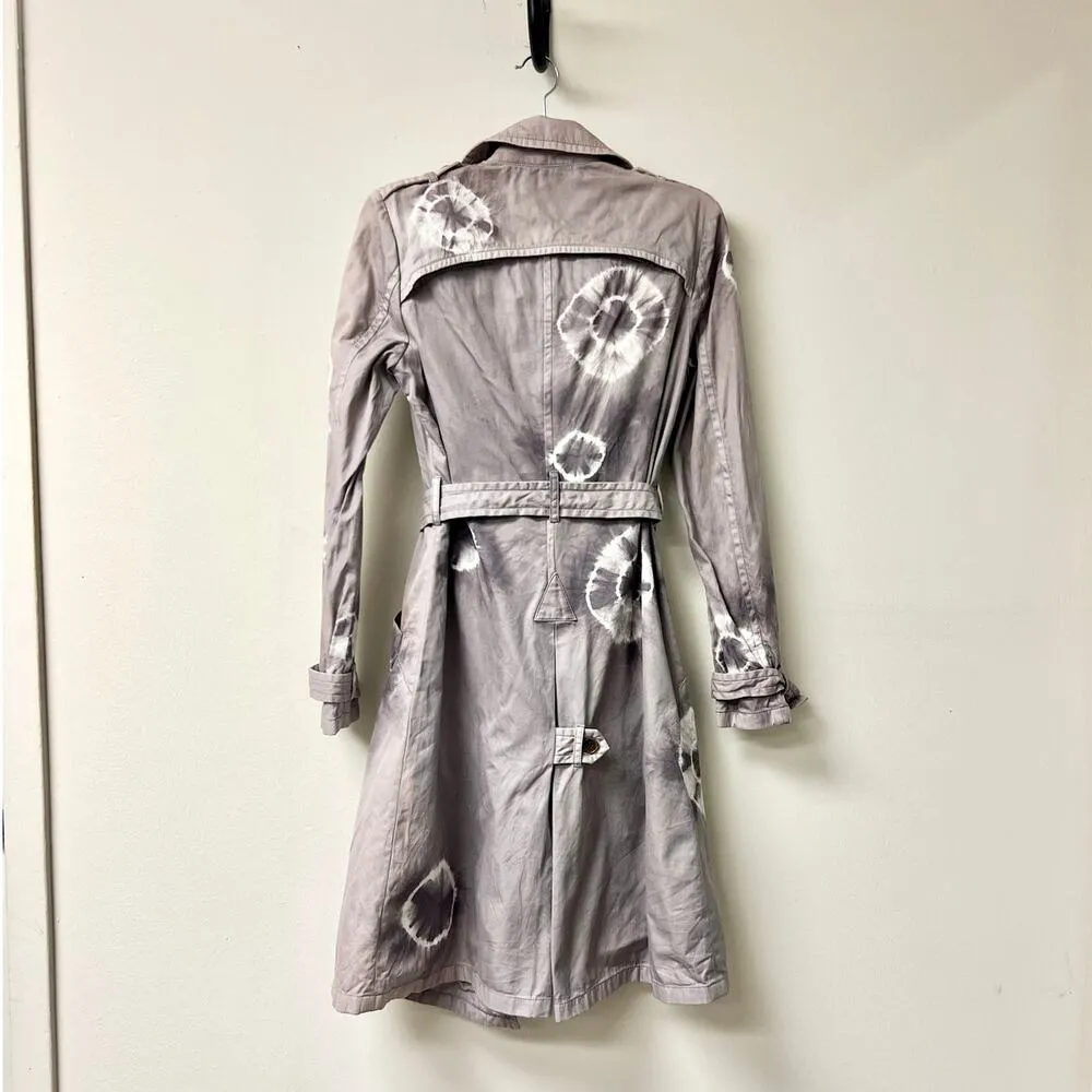 GRYPHON New York Printed Notch Lapel Double Breasted Belted Trench Coat Gray S - Image 3