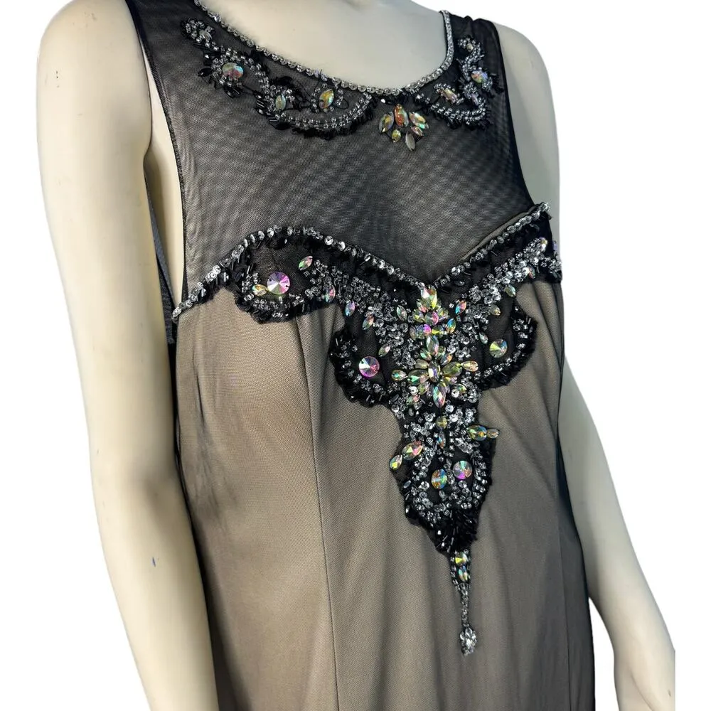 DEB mermaid style nude, black mesh overlay jeweled neckline sleeveless size 14 - Image 15