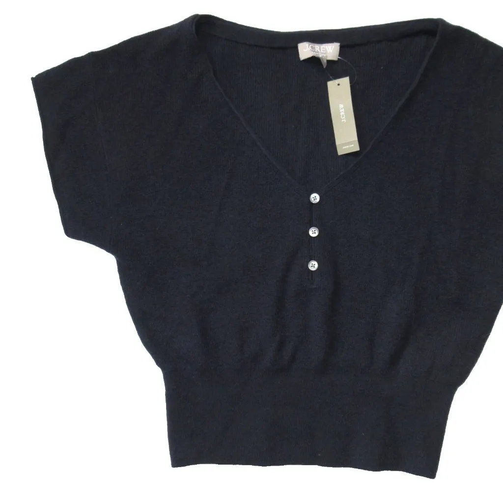 NWT J.Crew Featherweight Cashmere V-neck T-shirt in Ink Navy Sweater M - Image 3