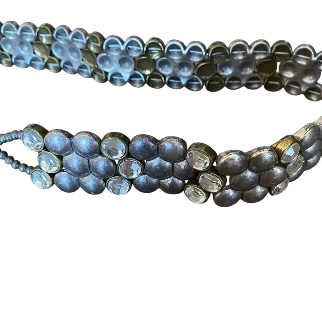 Chico’s Antique Tone Brass Silver Chrystal chain Waist belt One size - Image 2