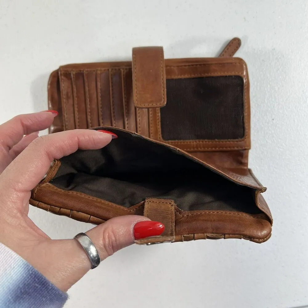 Valenca Holland Brown Woven Distressed Leather Wallet Credit Card ID Holder - Image 8