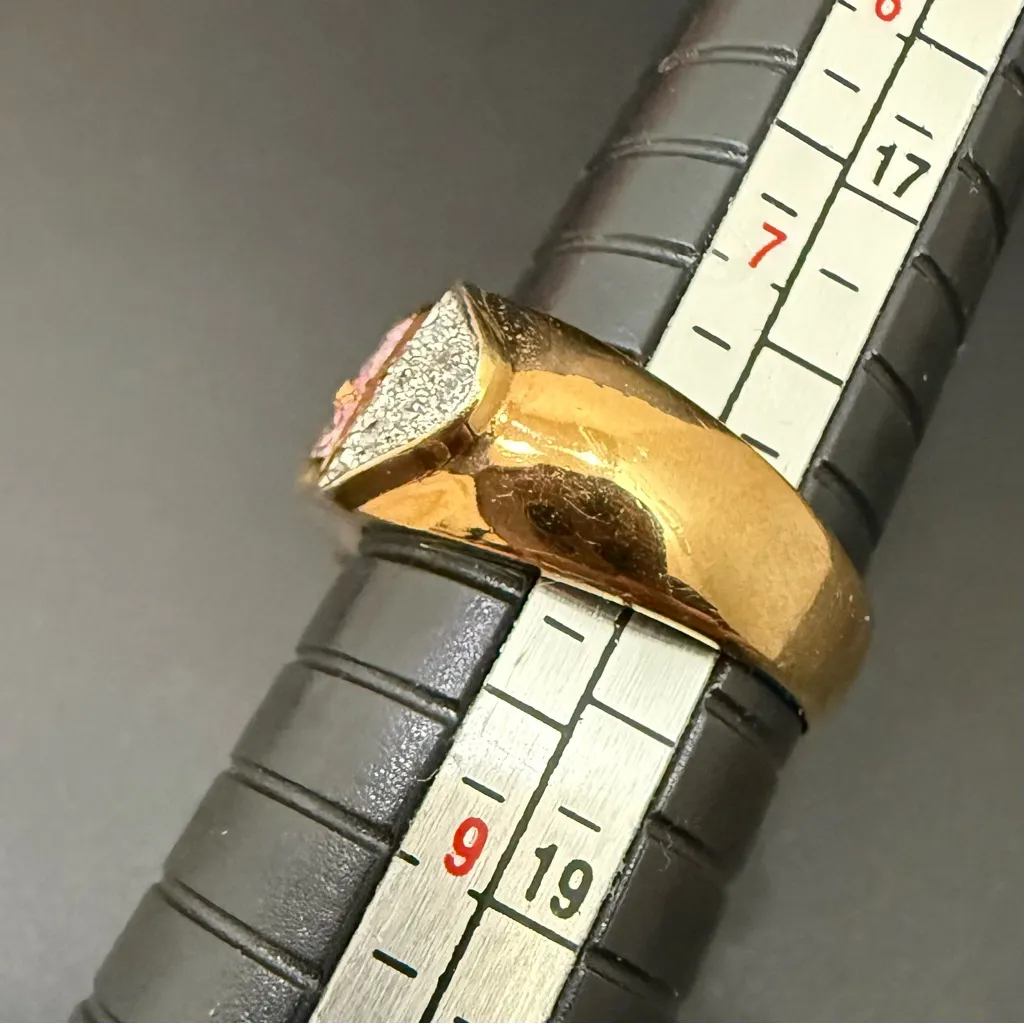 Vintage RF Peak 925 Gold Over Silver Six Row Pink CZ Clear Pave Ring Size 8 5g. - Image 8