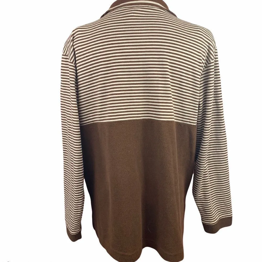 Vintage 80’s brown striped safari theme collar top Brown Size M - Image 3
