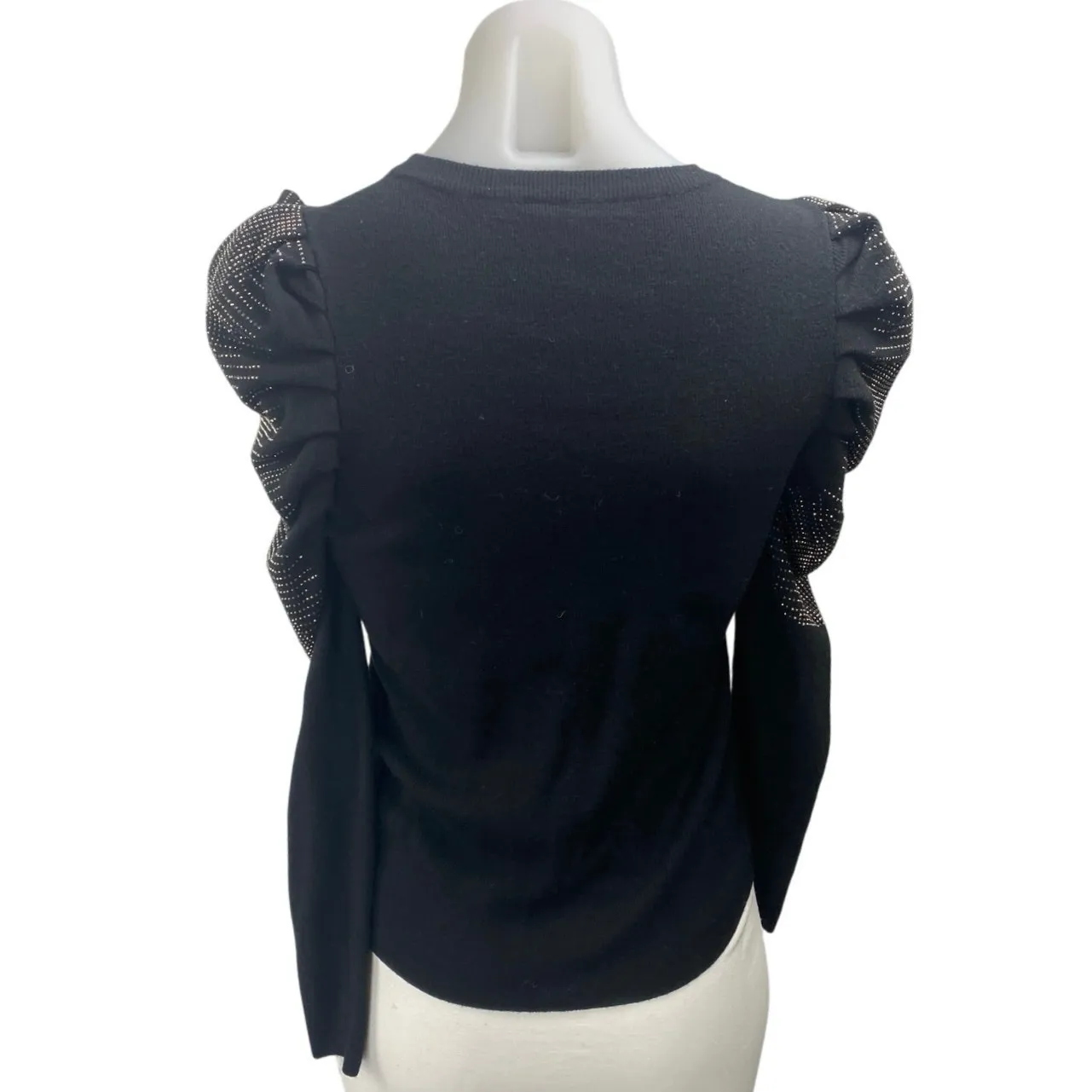 Unbranded Women's Black Jeweled Rhinestone Long Puff Sleeve Blouse Top Size S - Image 3