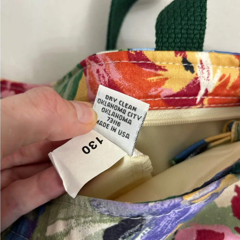 Vintage Made in USA Painted Floral Cottagecore Grandmacore Top-Zip Tote Bag - Image 6