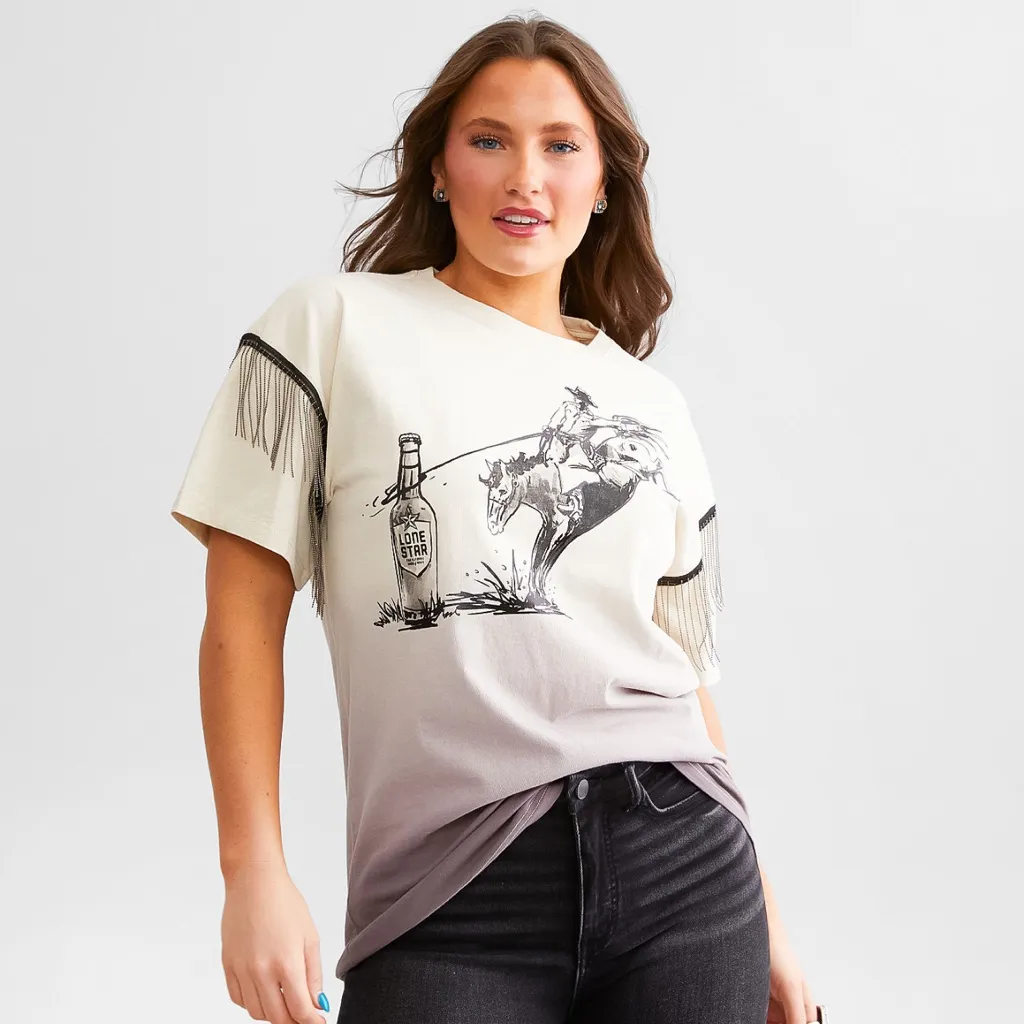 Buckle Cream and Black Lone Star Cowboy Oversized T-Shirt Size Small Western - Image 4