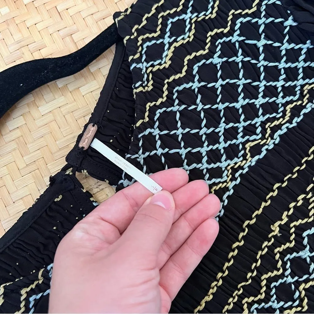 Free people embroidered‎ smoked balloon sleeve late night picnic dress - Image 3