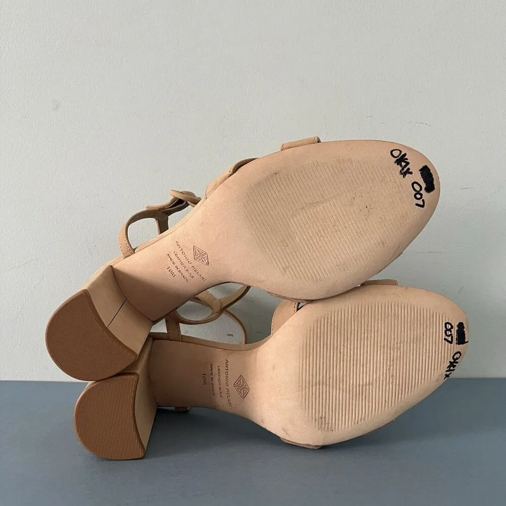 Antonio Melani Geena Nubuck Leather Beige Nude Ankle Strap Block Heels - Image 8