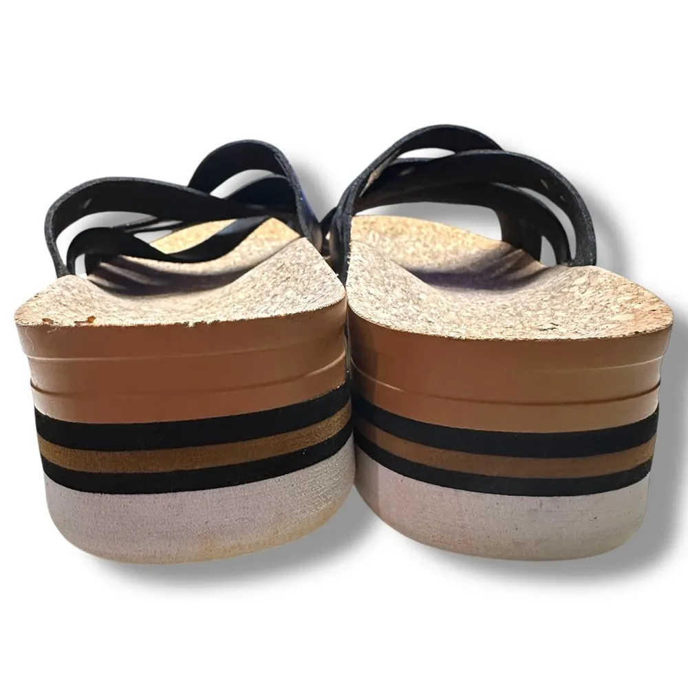 Reef Platform Sandals Cork Footbed Criss Cross Straps Black Sz 8 Boho Coastal - Image 8