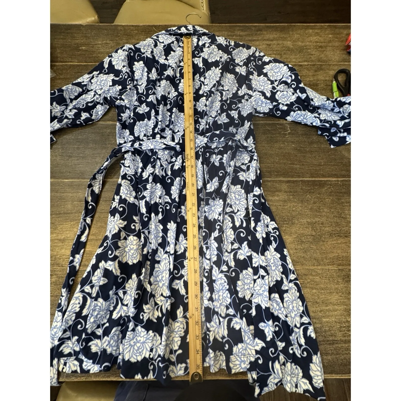 Charter Club Women Cotton French‎ Floral Belted Robe Blue Size Medium - Image 9