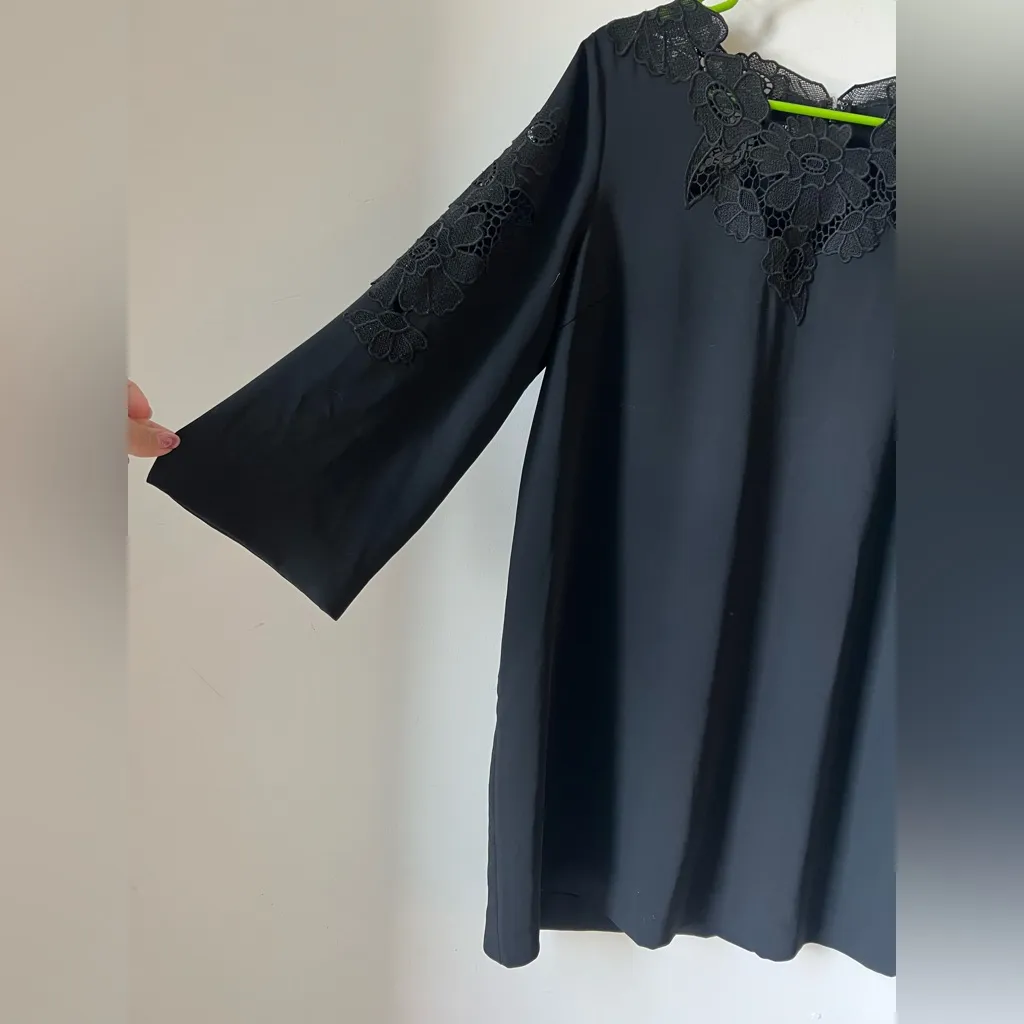 Alfani Petite Black Lace Appliqué Shift Dress 12P 3/4 Sleeve Back Zip - Image 4