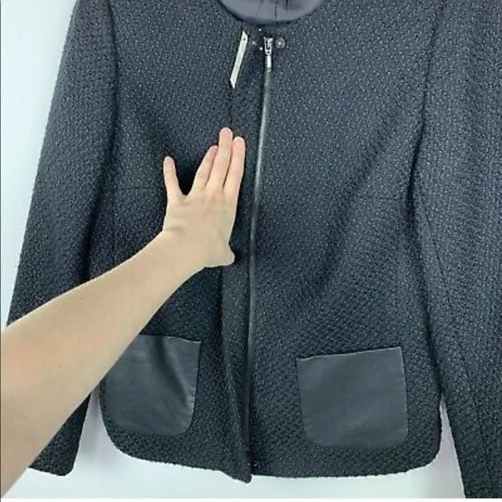 𝅺nwt Talbots tweed boucle faux leather blazer sz 6 - Image 4