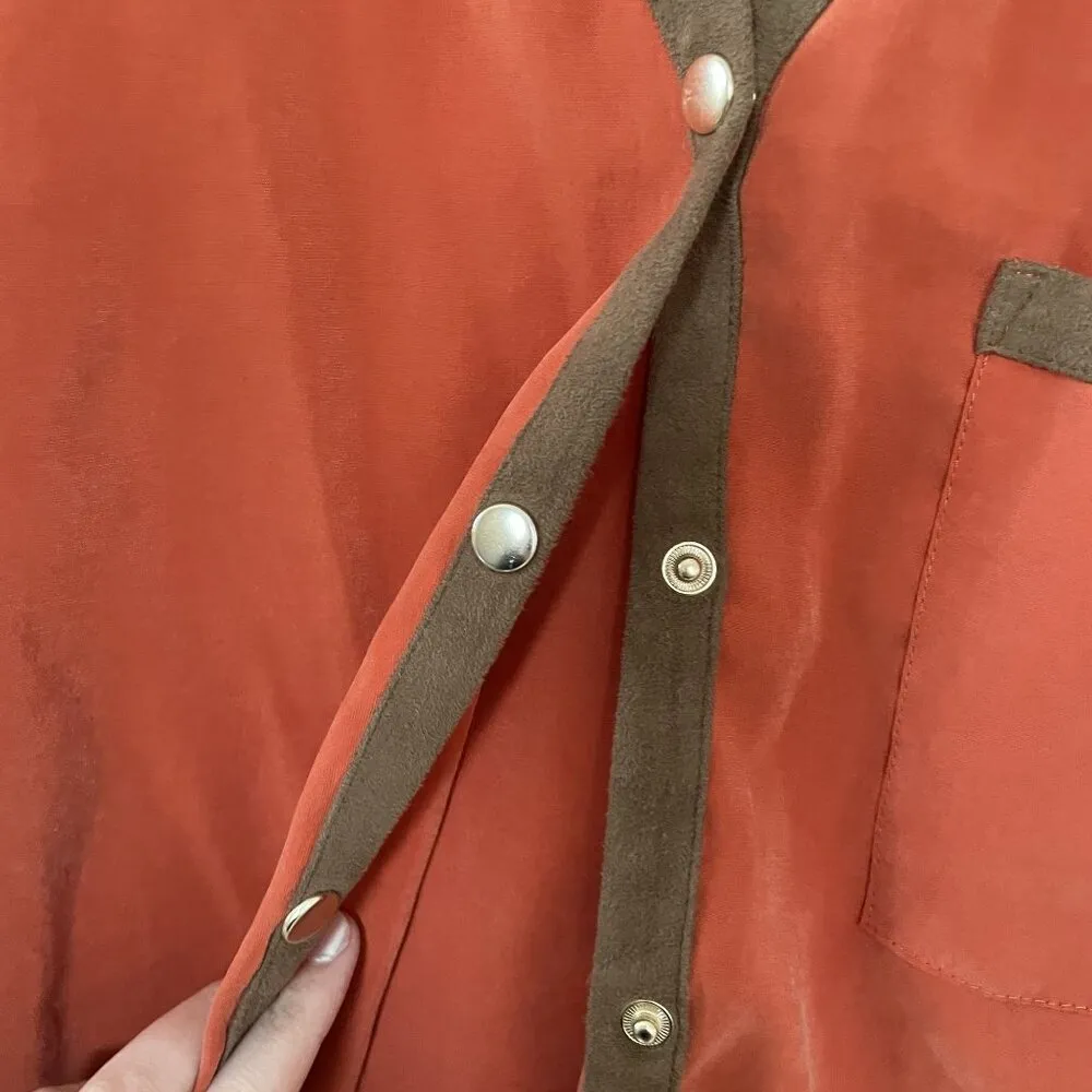 Chico's vintage orange button down top 70s felt trim women's size 1 modal shirt - Image 3