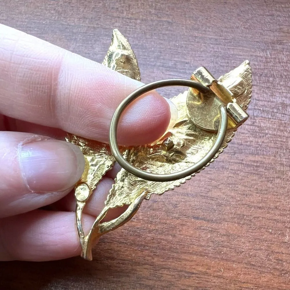 Vintage Double Leaf Clasp Pinless Brooch Pin Gold Tone - Image 13