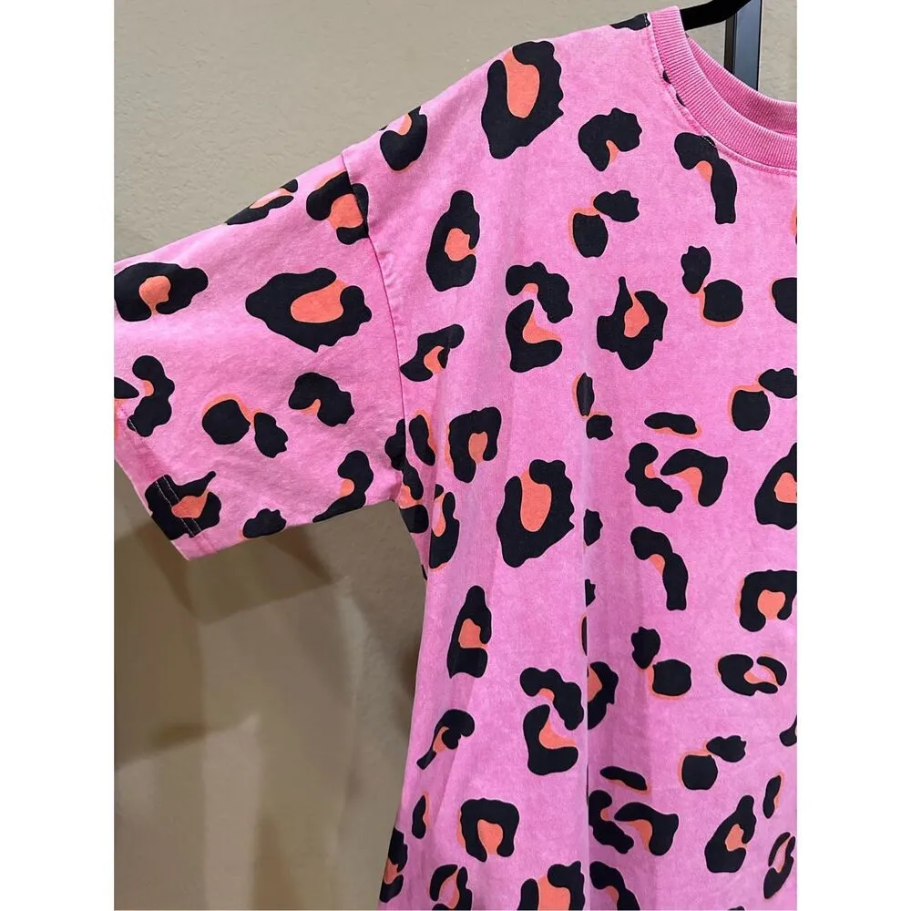 Size S (Oversized) Easel Los Angeles Washed Leopard Tunic Tee Dress In Barbie Pi - Image 5