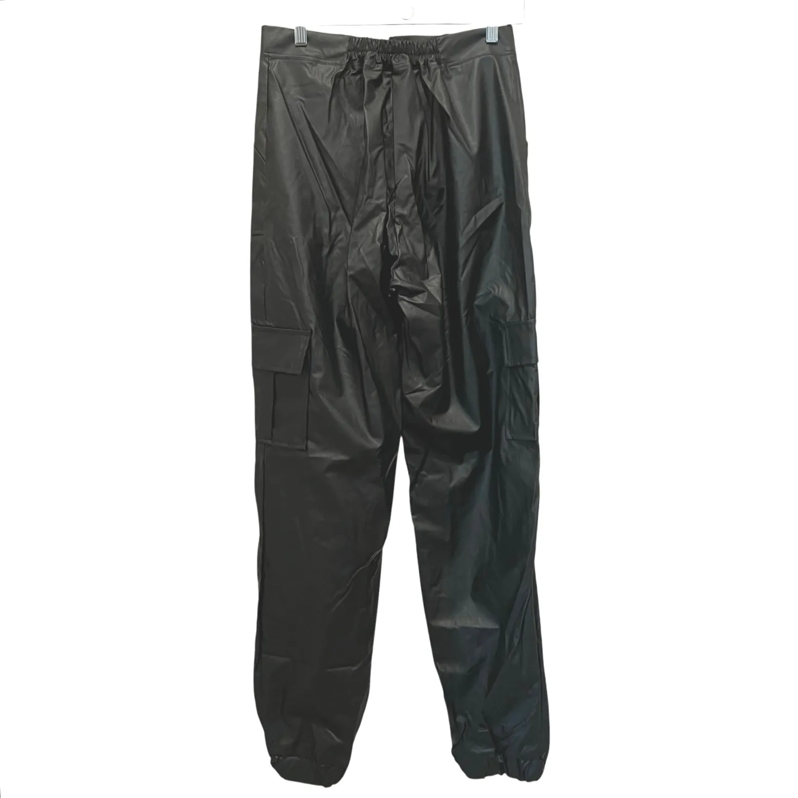 Black Faux Leather Cargo Jogger Sz M Hi Rise Exposed Zipper Rock Punk Biker Moto Size M - Image 5