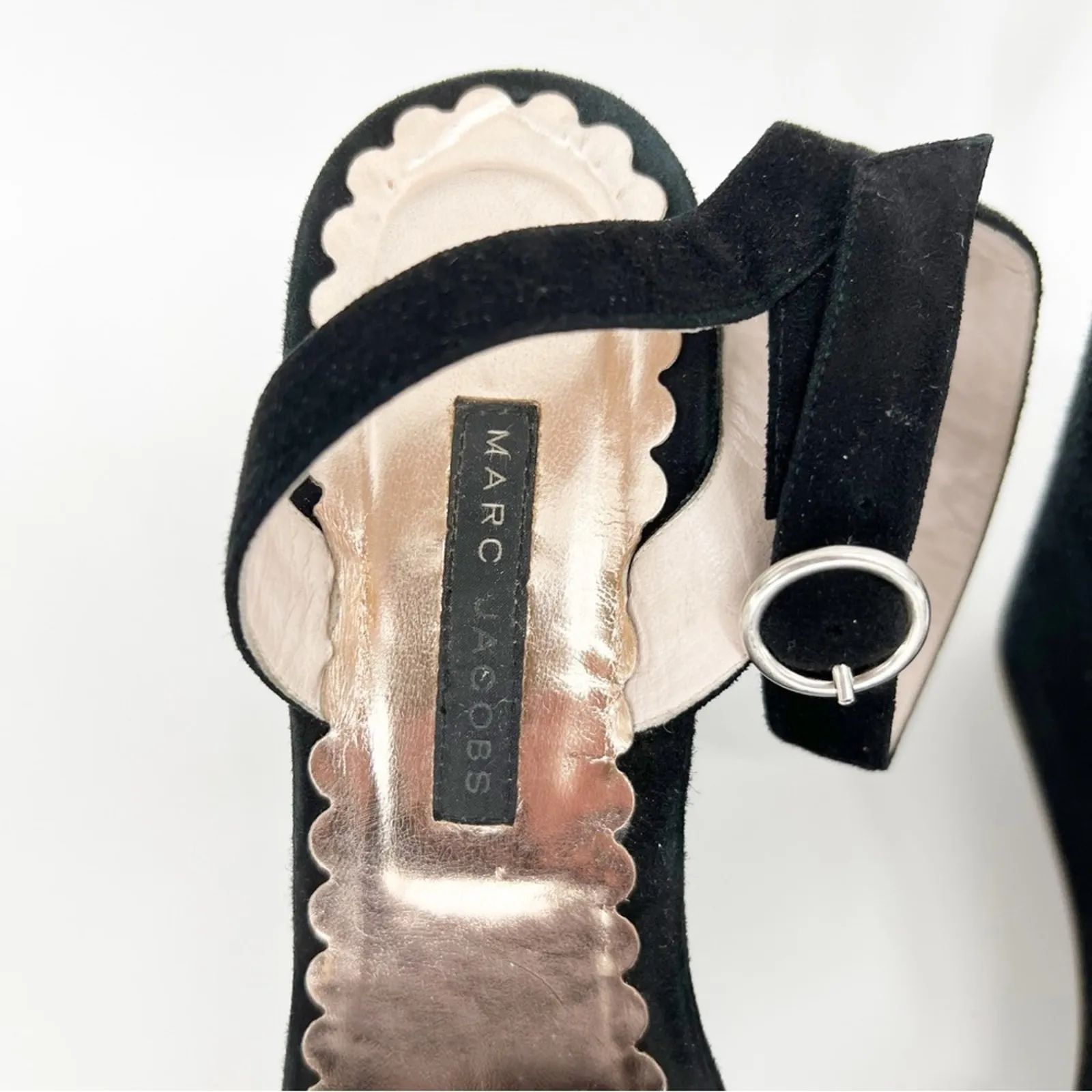 Marc‎ Jacobs Flower Leather Wedge Sandals 6 Black - Image 9