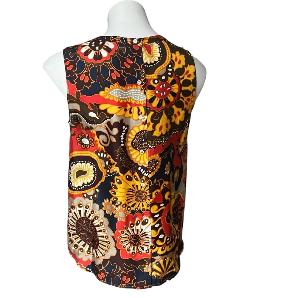 J. Crew Darwin 100% Silk Retro Floral Blouse Twill Ruffle Bib Ratti, Sz 4 - Image 8