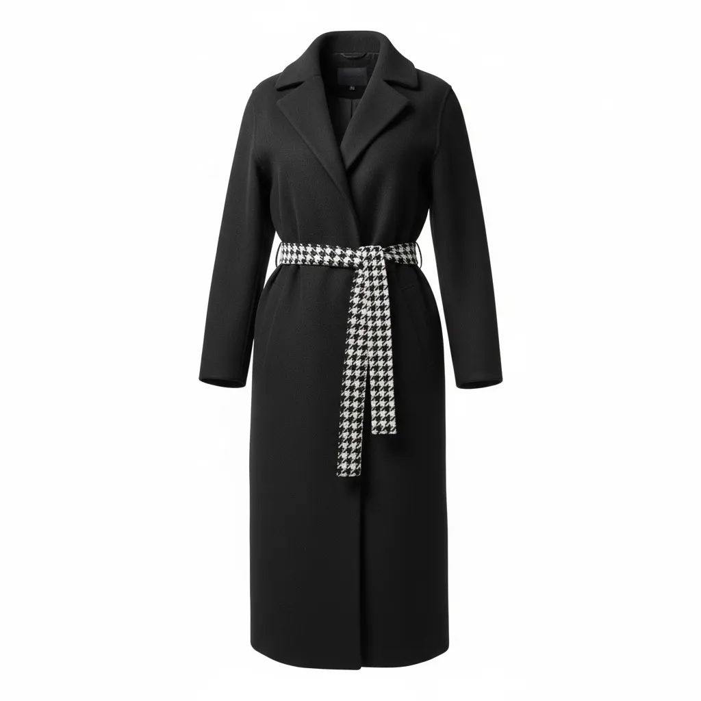 Dawn Levy Celine Black Wool Blend Long Coat Houndstooth Lined NWT XL - Image 2