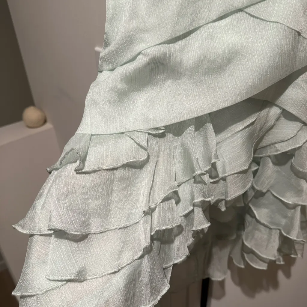 Aritzia Light Blue Mint Ruffle Mini Dress - Image 6