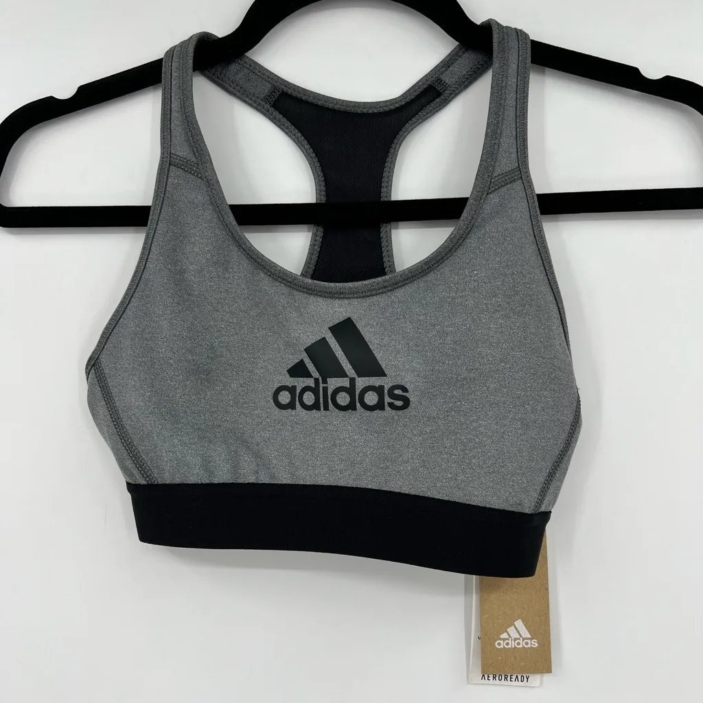 🆕 NWT Adidas Don’t Rest Sports Bra Racerback Mesh Sheer Stretch Grey Black XS - Image 5