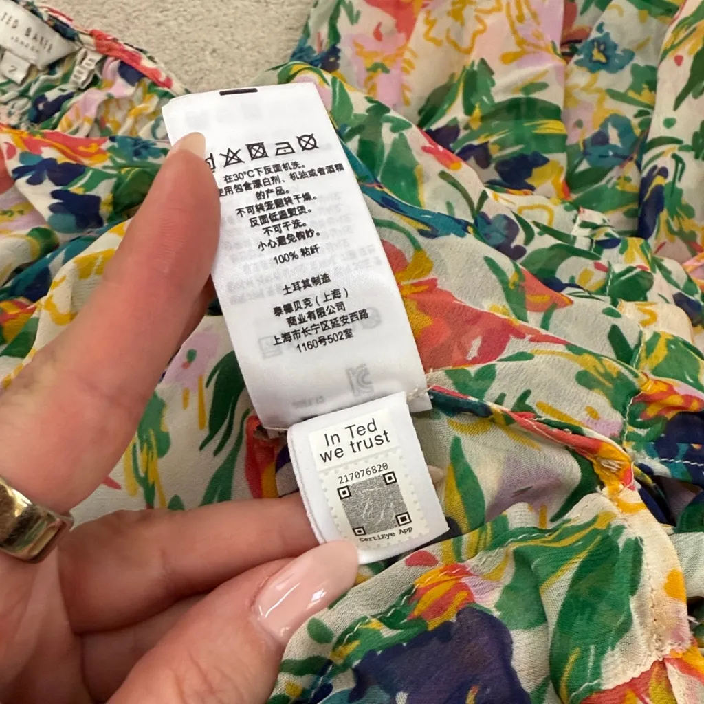 Ted Baker Kesara Floral Printed Ruffle Blouse Tie Waist Balloon Sleeves Size 6 - Image 15