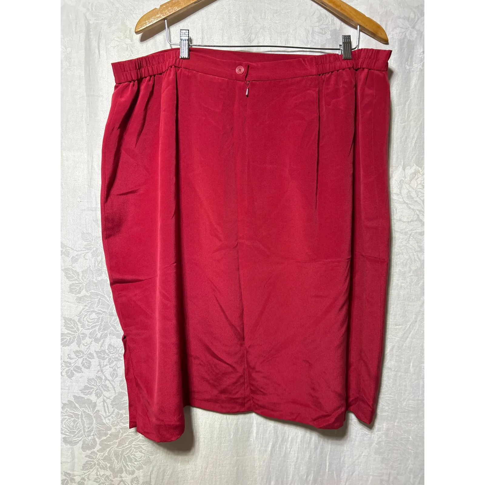 Vintage 100% Silk Suit 22W Red Blazer Jacket Pants Midi Skirt Jacket Style & Co - Image 8