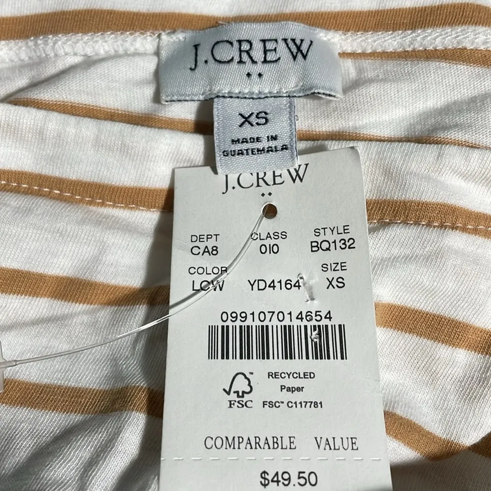 J Crew Factory Boatneck Tee Shirt Long Sleeve Stripe Brown/White XS (0 - Image 4