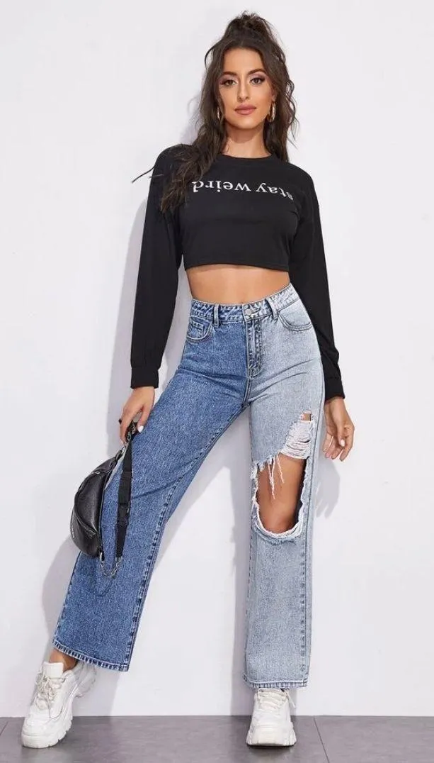 Colorblock Ripped Jeans - Image 2
