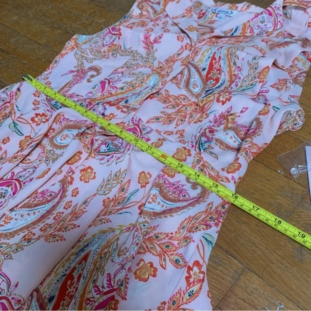 Nanette Lepore Yellow Peach Paisley Floral Print Pintuck Button Front Midi Dress - Image 8