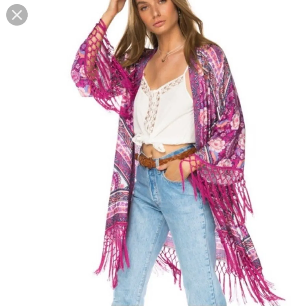 Arnhem Azalea Fringe Kimono in Pink worn twice EUC oversized XS/S $ 225 retail - Image 6