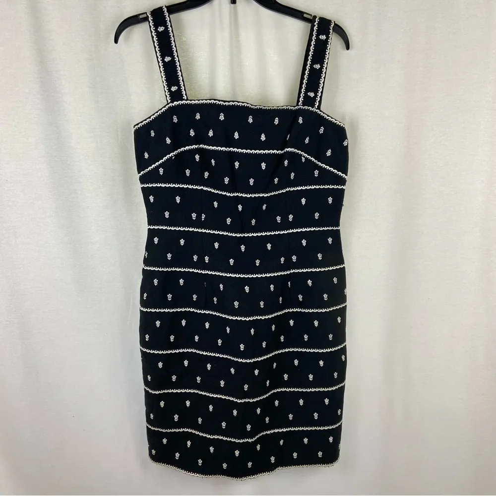 CMV Carmen Marc Valvo Black and White Embroidered Floral Print Dress Size 10 - Image 82
