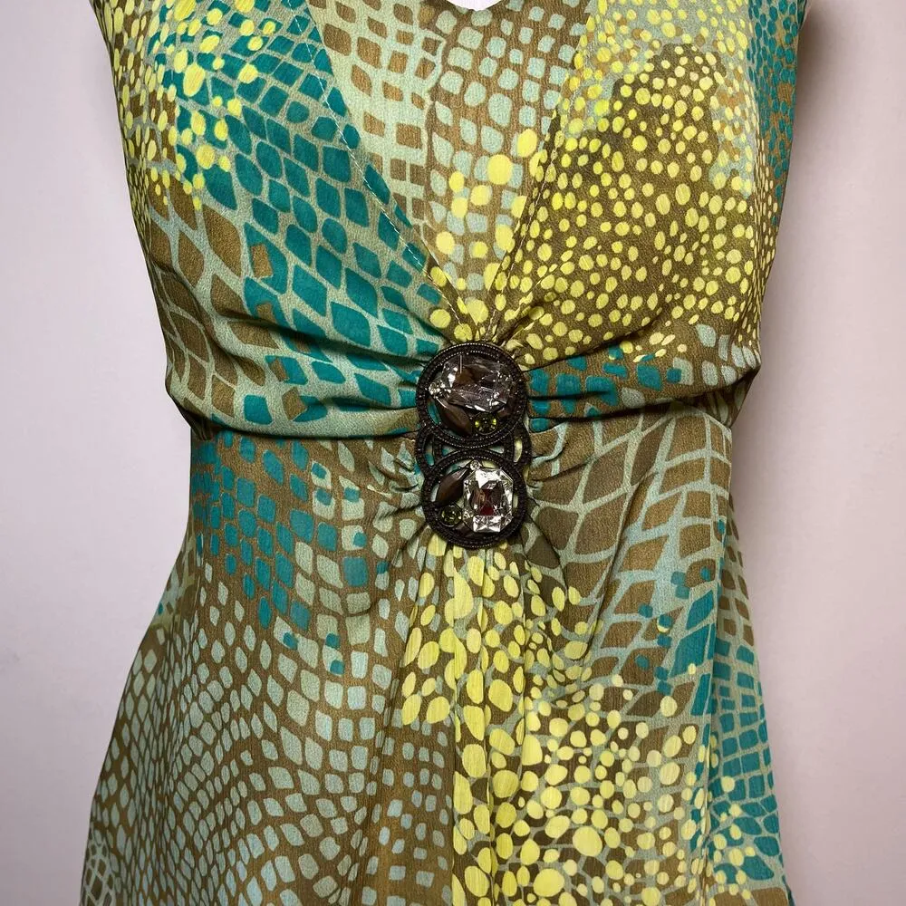 Vintage Y2K Halter Top Green Blue Yellow Brown Size 10 Boho Fairy Jewel Gem Tank - Image 6