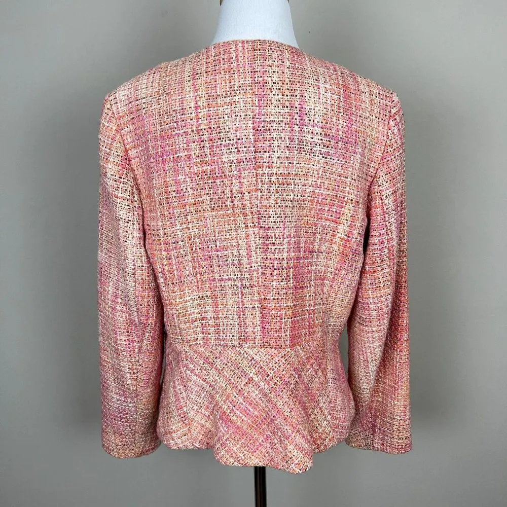 Talbots Tweed Blazer Jacket Women 10 Pink Orange Full Zip Career Office Workwear - Image 5