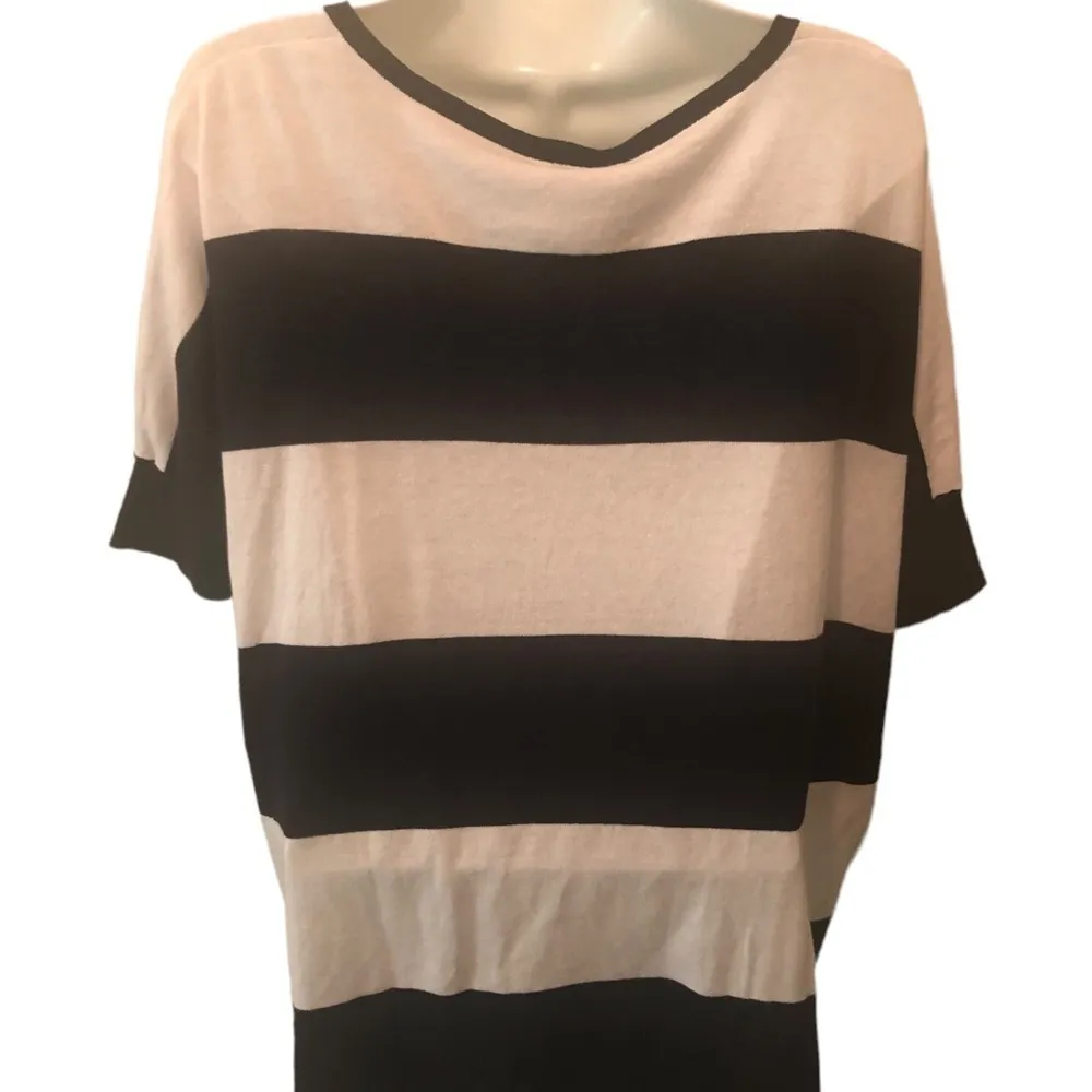 New Minnie Rose Saks Fifth Ave Striped Light V~Neck Sweater M/L Cotton Navy - Image 6