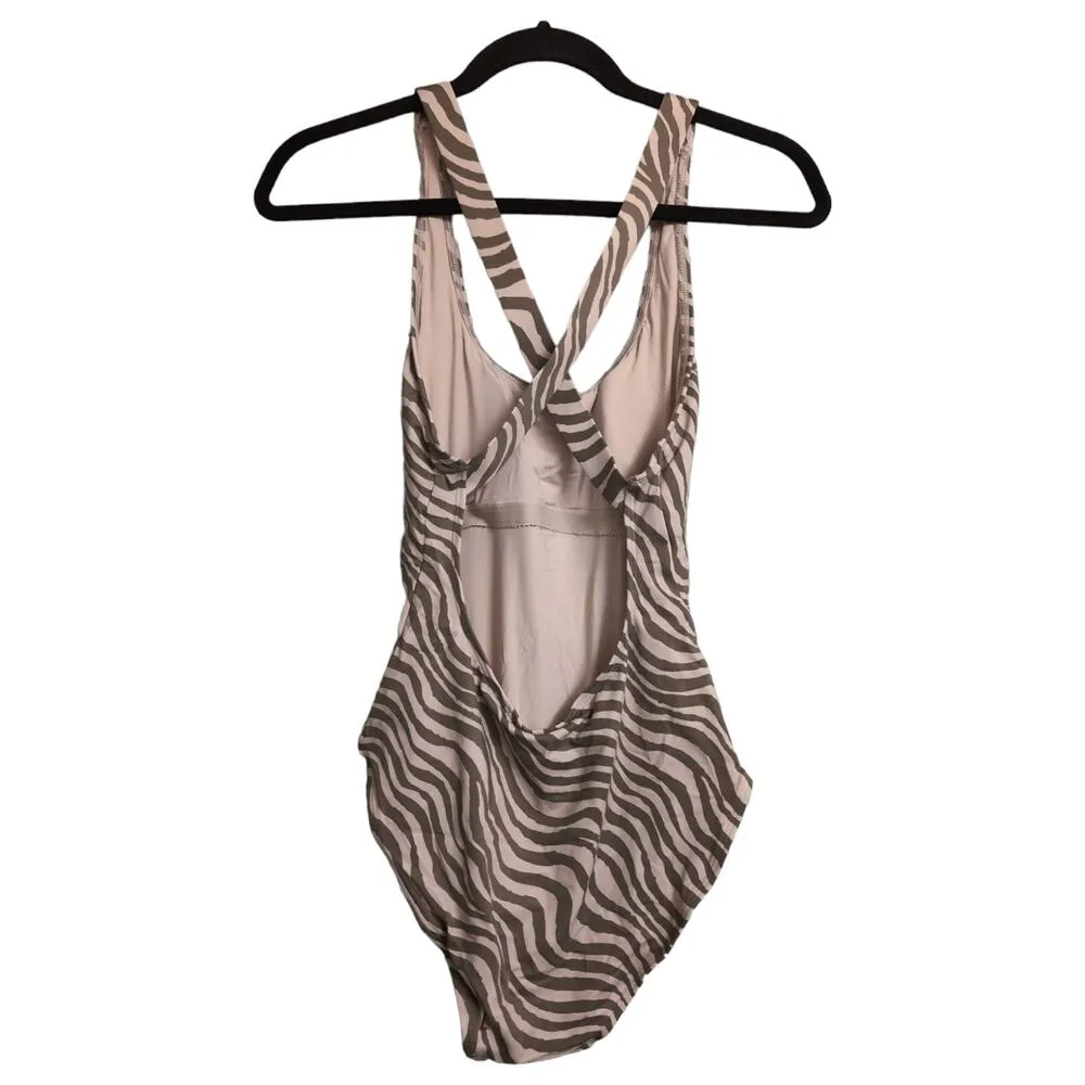 Andie Tulum One Piece Swim Bias Stripe Olive Crisscross Beach Pool Swim M New - Image 4