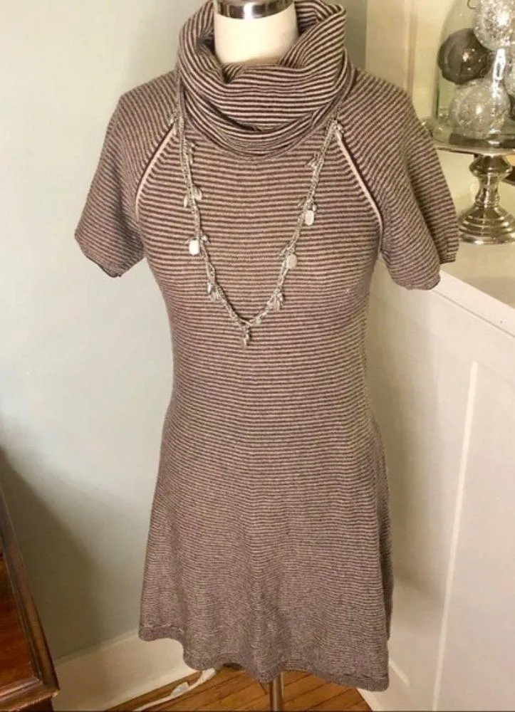 BCBGMaxAzria Cashmere Wool Striped Cowl Neck Sweater Dress Brown XS - Image 5