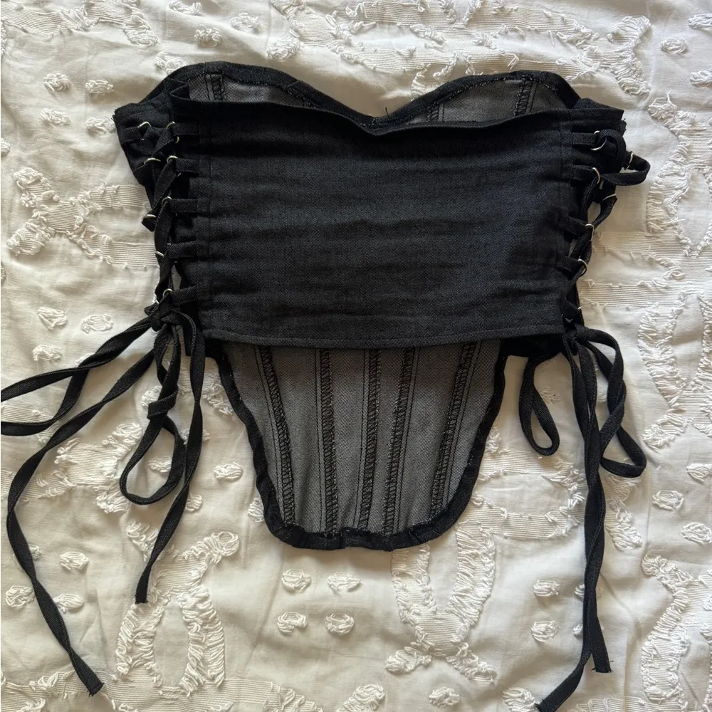 Too Cute S Black Washed Tie Adjustable Tightness Corset - Image 4