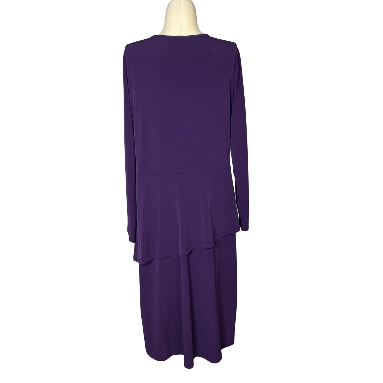 Susan Graver Premium Stretch Knit Purple Layered Hem Midi Dress M Travel Workwea - Image 6