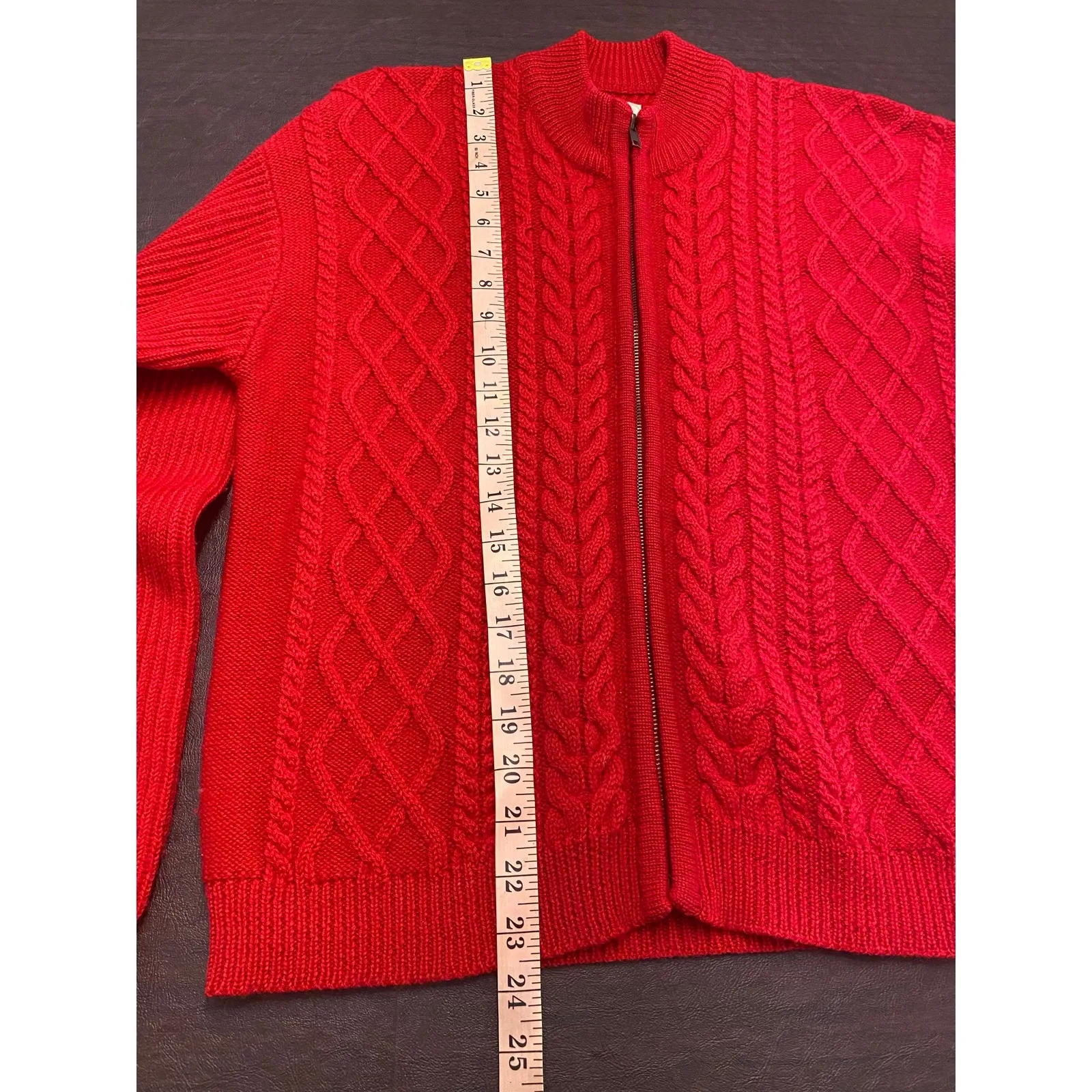 G.H. Bass & Co Red Cable Knit Wool Zip Sweater Women’s M Mock Neck Classic Size M - Image 4
