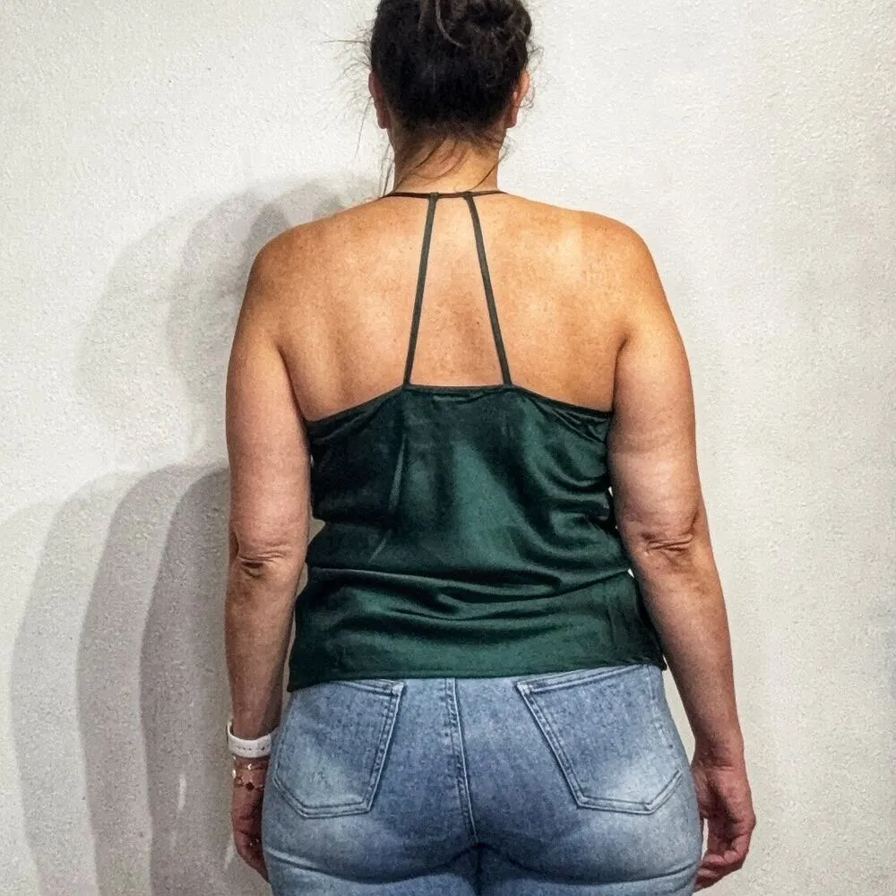 Pleione Green Satin Cami Blouse Sz M - Image 9