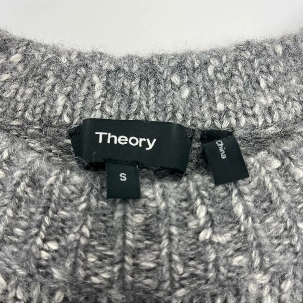 Theory Speckled Crew Knit Sweater Women Alpaca Wool Blend Grey Gray Small Winter - Image 4
