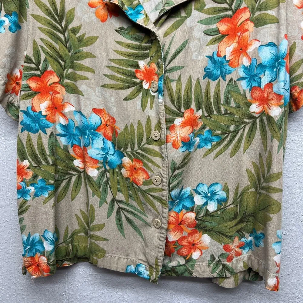 Hawaiian Floral Tropical Beachy Vacation Event Party Festival Womens Shirt Large Orange - Image 3