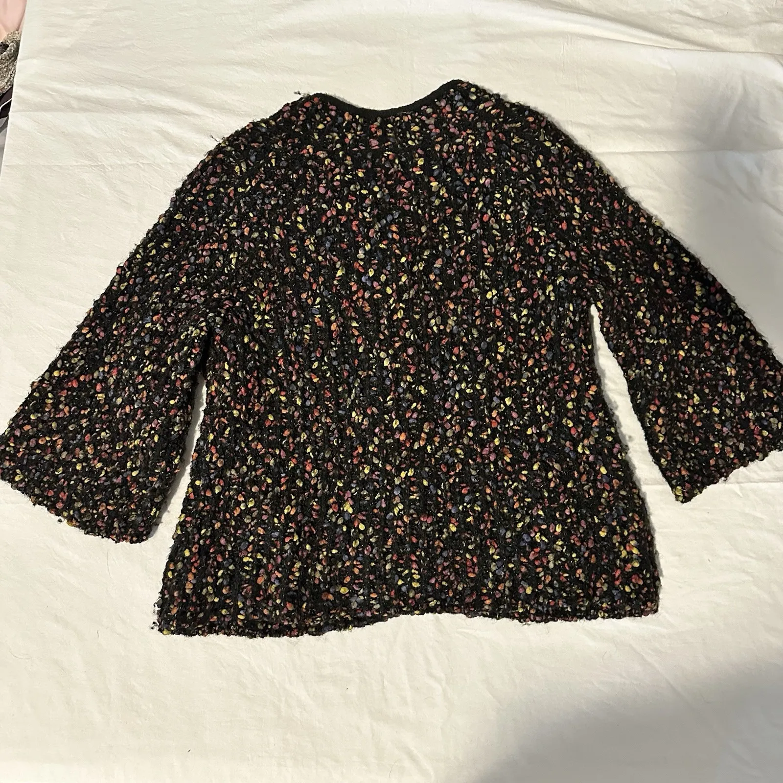 Jillian Nicole Coat Sweater Size L Crochet Hand Knit Wool Button Snap 3/4 Sleeve Black Size L - Image 6