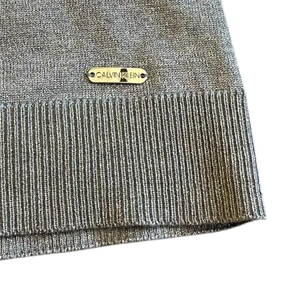 Calvin Klein Silver Grey Sparkle Glitter Sweater Pullover Mock Neck Button Large - Image 5