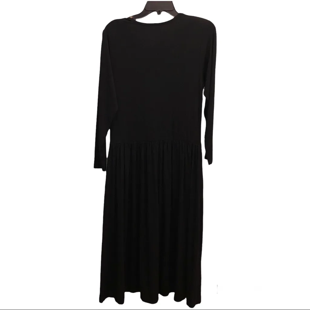 Nordstrom the Catalog Pleated Babydoll Shoulder Pad Maxi Dress Black Small‎ - Image 2