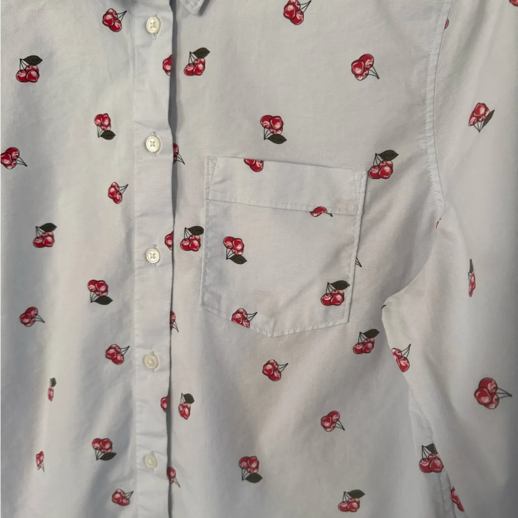 BANANA REPUBLIC Shirt Womens Large Blue Button Up Cherry Print Quinn Boy Fit - Image 5