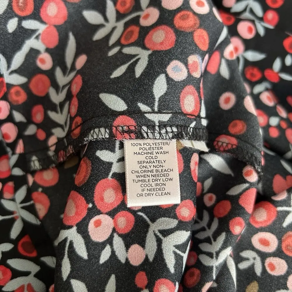 LOFT Dress Womens Size Small Velvet Trim Long Sleeve Keyhole Floral Cherry Berry - Image 11